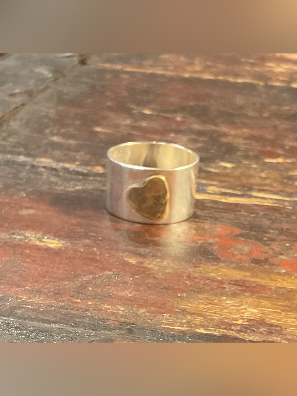 Sterling Silver Band Ring with Gold Heart Accent - Women Jewelry